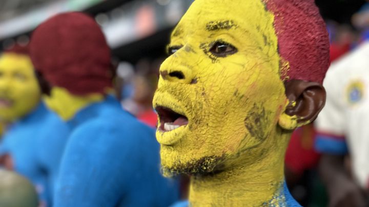 Un supporter aux couleurs de la République démocratique du Congo, lors du quart de finale de la CAN 2024 RD Congo-Guinée. (FRANCK BALLANGER / RADIO FRANCE)