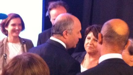 Martine Aubry avec Laurent Fabius au siège du PS dimanche 10 juin (PM)