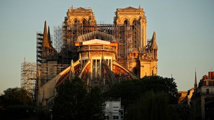 Le chantier de la Cathédrale Notre-Dame, le 14 avril 2020, à Paris.&nbsp; (THOMAS COEX / AFP)