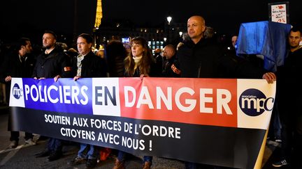 Maggy Biskupski, décédée le 12 novembre dernier, ici lors d'une manifestation du Mouvement des policiers en colère le 13 décembre 2016. (BERTRAND GUAY / AFP)