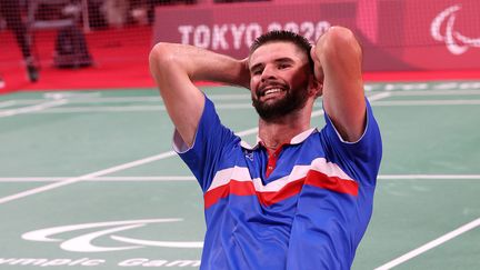 Lucas Mazur, sacré champion paralympique en para badminton, catégorie SL4, le dimanche 5 septembre 2021 à Tokyo. (G. Picout (CPSF))