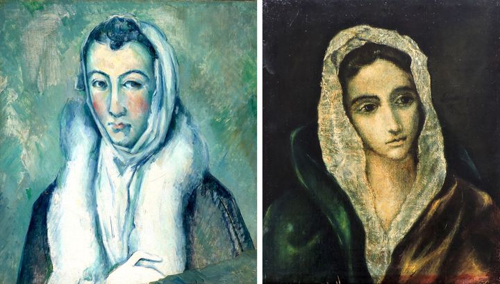 A gauche,&nbsp;Paul Cezanne, "D’après le Greco – La Femme à l’hermine", 1885-1886, Avec l’aimable autorisation de la Daniel Katz Gallery, Londres - A droite, Dhomínikos Theotokópoulos, dit le Greco, "Portrait de jeune fille", Collection particulière (A gauche © Daniel Katz Gallery London - A droite © Valentina Preziuso)