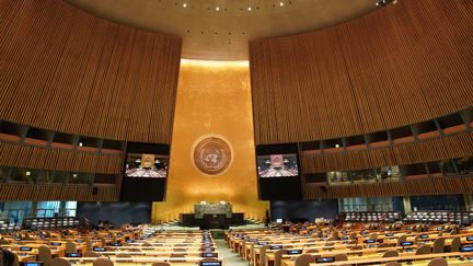 La salle de l'Assemblée générale des Nations unies, en novembre 2021. (BRYAN R. SMITH / AFP)