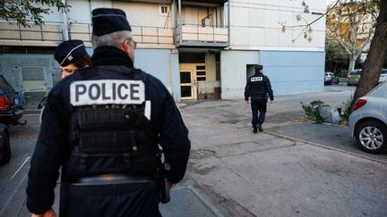 Des policiers dans la cité Font-Vert, à Marseille, le 29 novembre 2023. (CLEMENT MAHOUDEAU / AFP)