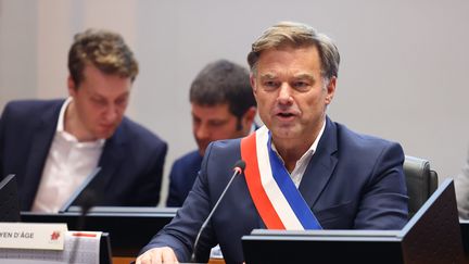 Ancien premier adjoint de Brigitte Fouré, Hubert de Jenlis a été élu maire d'Amiens à l'issue d'un conseil municipal, le 24 octobre 2024. (FRED HASLIN / MAXPPP)