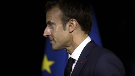 Emmanuel Macron à Goyave (Guadeloupe), vendredi 28 septembre 2018. (THOMAS SAMSON / AFP)