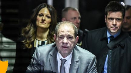 Harvey Weinstein et ses avocats quittent le tribunal de New York (Etats-Unis), le 7 janvier 2020. (STEPHANIE KEITH / GETTY IMAGES NORTH AMERICA)