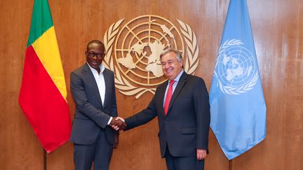 Le président béninois Patrice Talon rencontre le Secrétaire général de l'ONU&nbsp;Antonio Guterres, à New York, le 23 juin 2019.&nbsp; (VANESSA CARVALHO / BRAZIL PHOTO PRESS)