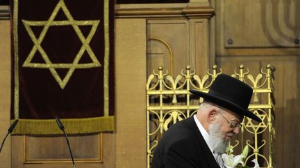 Le pr&eacute;sident du s&eacute;minaire des rabbins de Berlin, Chanoch Ehrentreu, lors de l'ordination de nouveaux rabbins le 30 ao&ucirc;t 2012 &agrave; Leipzig (Allemagne). (ODD ANDERSEN / AFP)