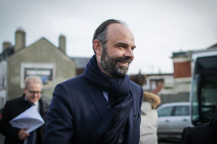 Le Premier ministre Edouard Phillippe en visite à Graville-la-Vallée, au Havre (Seine-Maritime) le 7 février 2020.&nbsp; (LOU BENOIST / AFP)