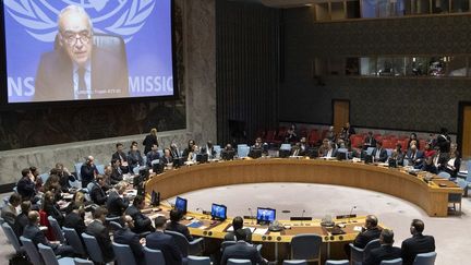 L'émissaire spécial de l'ONU, Ghassan Salamé, intervenant en visioconférence à la réunion du Conseil de sécurité de l'ONU sur la situation en Libye, le 8 novembre 2018 à New York. (Photo ONU/Eskinder Debebe)