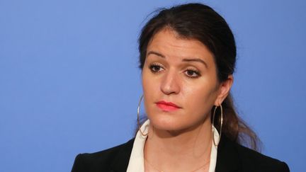 La secrétaire d'Etat à l'Egalité entre les femmes et les hommes Marlène Schiappa, lors d'une conférence de presse à Paris, le 21 mars 2018. (LUDOVIC MARIN / AFP)