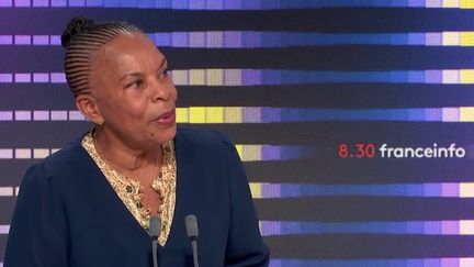 Christiane Taubira, candidate à l’élection présidentielle et gagnante de la Primaire populaire, était lundi 31 janvier 2022 l’invitée du 8h30 franceinfo.&nbsp;&nbsp; (FRANCEINFO)