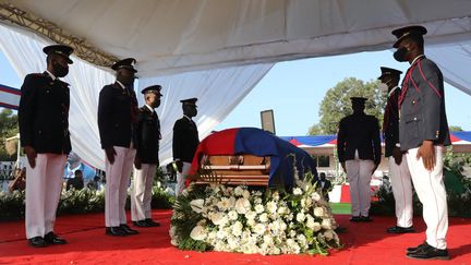 La dépouille de l'ancien président haïtien Jovenel Moïse, le 23 juillet 2021, à Cap-Haitien. (VALERIE BAERISWYL / AFP)