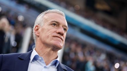 Le sélectionneur de l'équipe de France Didier Deschamps le 27 mars 2018 à Saint-Pétersbourg (Russie). (MIKE KIREEV / NURPHOTO / AFP)