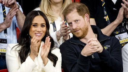 Le prince Harry et son épouse Meghan&nbsp;Markle, le 17 avril 2022 à La Haye. (SEM VAN DER WAL / ANP)