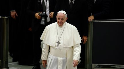 Le pape François, après son allocution publique hebdomadaire, au Vatican, le 7 août 2019. (FILIPPO MONTEFORTE / AFP)