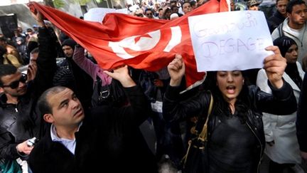 Manifestation contre le gouvernement Ghannouchi à Tunis, le 20 février 2011 (AFP / Fethi Belaid)