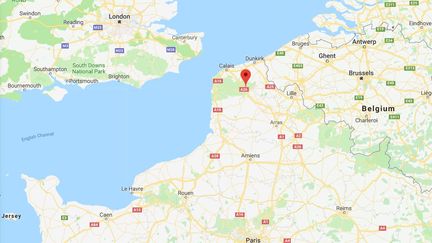 Capture d'écran de&nbsp;Tatinghem (Pas-de-Calais) où un camp de migrants est démantelé, le 20 décembre 2017. (GOOGLE MAPS)