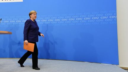 La Chancelière allemande Angela Merkel après une conférence de presse, le 5 novembre 2018 à Berlin. Photo d'illustration. (TOBIAS SCHWARZ / AFP)