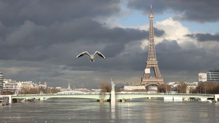 Vue de la Seine en crue, à Paris, le 26 janvier 2018.&nbsp;&nbsp; (LUDOVIC MARIN / AFP)