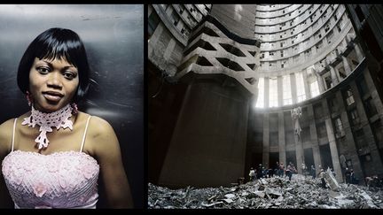 Michael Subotzky &amp; Patrick Waterhouse, Ponte City, 2008-2013 - A gauche, une jeune fille dans l'ascenseur. A droite, le coeur de la tour, plein de gravats.
 (Magnum Photos)