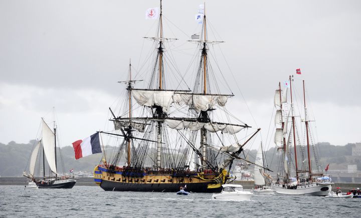 L'Hermione lors des Fêtes maritimes de Brest du 13 au 19 juillet 2016.
 (Fred Tanneau / AFP)