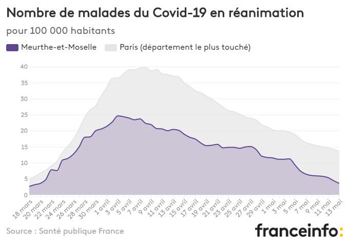 Nombre de malades du Covid-19 en réanimation pour 100 000 habitants. (FRANCEINFO)