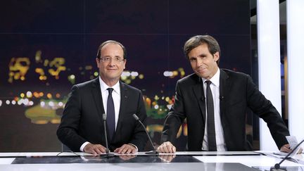 Le pr&eacute;sident Fran&ccedil;ois Hollande n'a pas exclu une intervention arm&eacute;e en Syrie contre le r&eacute;gime de Bachar el Assad, sous mandat de l'ONU, mardi 29 mai 2012 sur le plateau de France 2. (THOMAS SAMSON / AFP POOL)