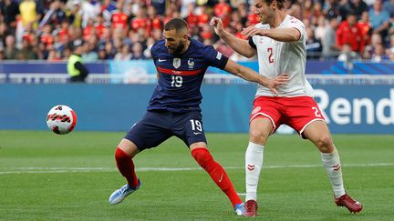 Karim Benzema, le 3 juin 2022 à Saint-Denis contre le Danemark.&nbsp; (GEOFFROY VAN DER HASSELT / AFP)