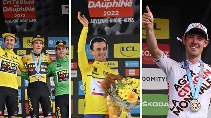 L'équipe Jumbo-Visma avec Primoz Roglic, Jonas Vingegaard et Wout van Aert (à gauche), Alexis Vuillermoz (au centre) et Ben O'Connor (à droite) ont tous marqué la 74e édition du Critérium du Dauphiné. (AFP)