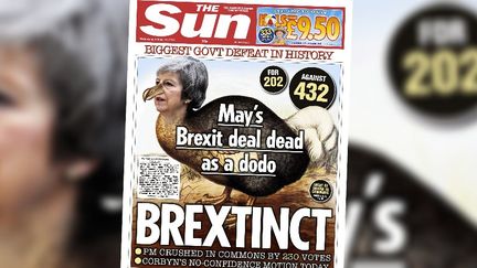 La une du "Sun", le 16 janvier 2019, au lendemain du rejet de l'accord sur le Brexit. ("THE SUN")