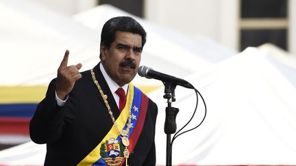 Le président du Venezuela, Nicolas Maduro, le 10 janvier 2019,&nbsp;investi pour un deuxième mandat.&nbsp; (FEDERICO PARRA / AFP)