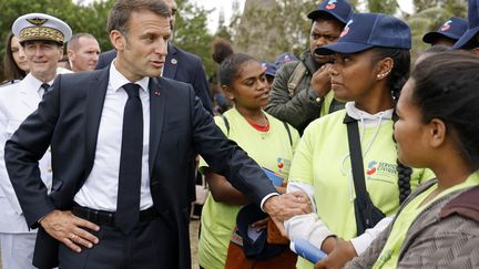 Emmanuel Macron visits a cultural center in Noumea (New Caledonia), July 25, 2023. (LUDOVIC MARIN / AFP)