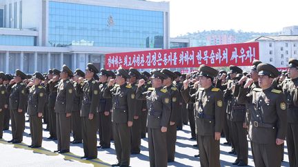 Une manifestation anti-américaine à Pyongyang (Corée du Nord), le 23 septembre 2017. (STR / KCNA VIA KNS)