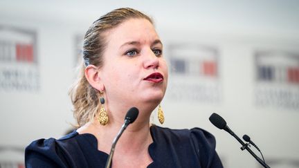 La cheffe de file du groupe La France insoumise à l'Assemblée, Mathilde Panot, 14 février 2023. (XOSE BOUZAS / HANS LUCAS / AFP)