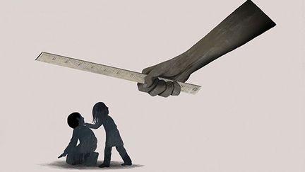 Une illustration de la violence subie par des élèves. (DADU SHIN / HUMAN RIGHTS WATCH)