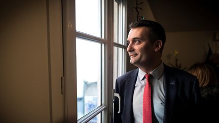 Florian Philippot, le 18 décembre 2017, à Saint-Ouen (Seine-Saint-Denis), au siège de son parti. (LIONEL BONAVENTURE / AFP)