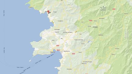 Capturre d'&eacute;cran Googla Maps montrant la position d'Esigna (Corse-du-Sud), o&ugrave; une villa en construction a &eacute;t&eacute; vis&eacute;e par un attentat le 26 avril 2013. ( FRANCETV INFO)