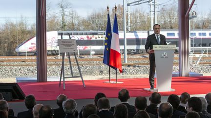 l'inauguration de la LGV Tours-Bordeaux par François Hollande, le 28 février 2017.&nbsp; (RENAUD JOUBERT / MAXPPP)