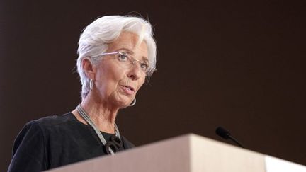 Christine Lagarde, la présidente de la Banque centrale européenne, le 19 octobre 2020, à Saint-Ouen. (GEOFFROY VAN DER HASSELT / AFP)