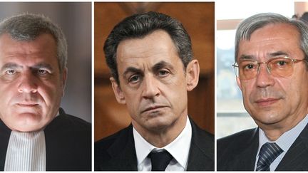 L'avocat&nbsp;Thierry Herzog, Nicolas Sarkozy, et le juge Gilbert Azibert, ont &eacute;t&eacute; mis en examen, mercredi 2 juillet 2014. (THOMAS COEX / AFP)