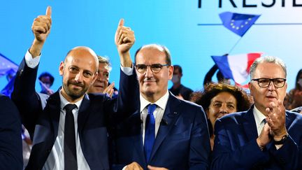 Stanislas Guerini, délégué général de LREM, avec le Premier ministre Jean Castex et le président de l'Assemblée nationale Richard Ferrand, à Avignon (Vaucluse) le 3 octobre 2021 (NICOLAS TUCAT / AFP)