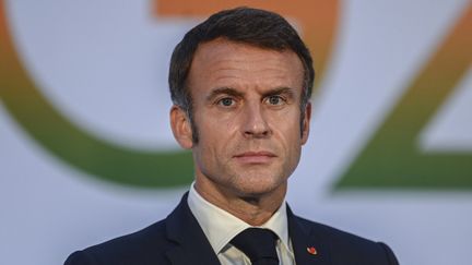 Le président français, Emmanuel Macron, le 10 septembre 2023 à New Delhi (Inde). (ARIF HUDAVERDI YAMAN / ANADOLU AGENCY / AFP)