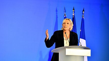 La présidente du Rassemblement national Marine Le Pen à Cublac (Corrèze), le 13 octobre 2018. (MAXPPP)