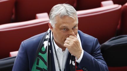 Viktor Orban, le Premier ministre hongrois, lors du match entre la Hongrie et le Portugal, le 15 juin à&nbsp;Budapest (LASZLO BALOGH / POOL)