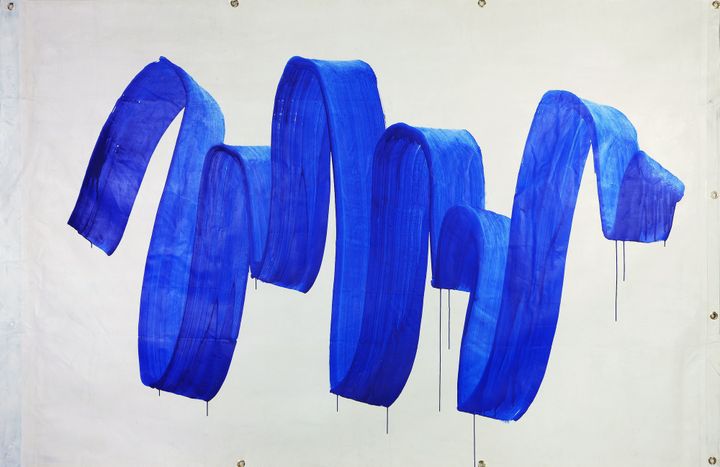 Najia MEHADJI, Ligne de crête, 2016, peinture vinylique sur bâche pvc, 160 x 200 cm
 (Art Absolument)