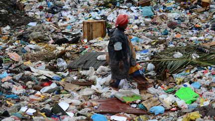 Une personne cherche des ordures susceptibles d'&ecirc;tre recycl&eacute;es &agrave; la d&eacute;charge de&nbsp;Gramacho, pr&egrave;s de Rio (Br&eacute;sil), le 15 mai 2012. (CHRISTOPHE SIMON / AFP)