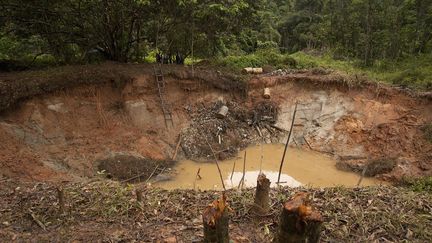 Un site d'orpaillage clandestin près de la rivière Cassiporé (Brésil), non loin de la frontière avec la Guyane, le 9 mai 2012. (PAULO SANTOS / REUTERS)