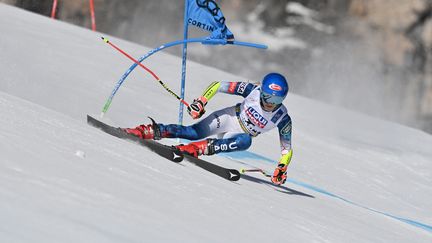 L'Américaine Mikaela Shiffrin sur le géant des Mondiaux de Cortina d'Ampezzo, le 18 février 2021 (FABRICE COFFRINI / AFP)